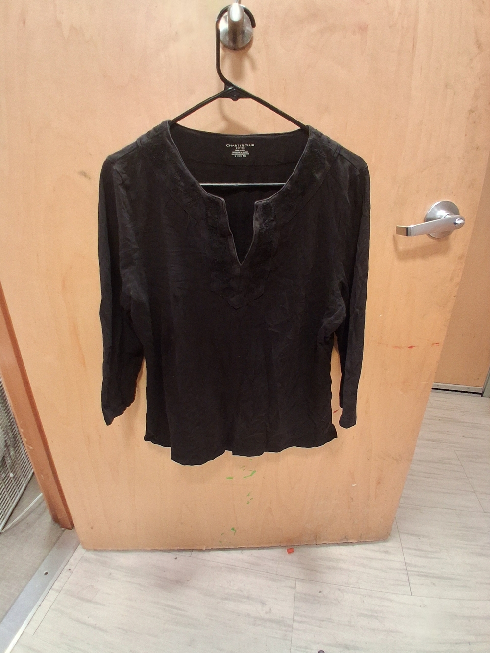 Charter Club Black Split V-Neck Embroidered Tunic Top